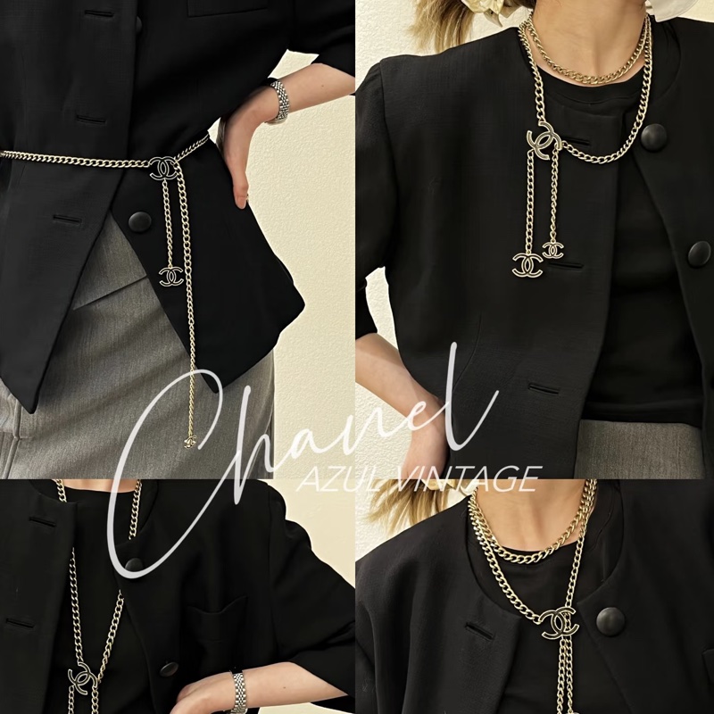 Chanel 黑色銀鏈琺瑯Logo 項鏈+腰鏈🖤多種穿搭😻-5