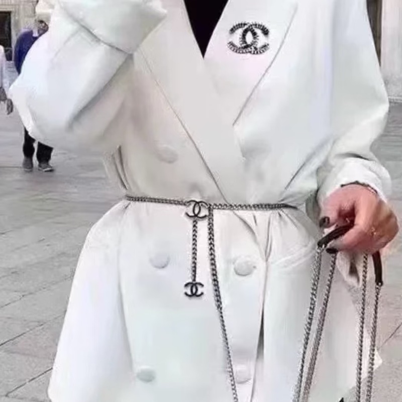 Chanel 黑色銀鏈琺瑯Logo 項鏈+腰鏈🖤多種穿搭😻-6