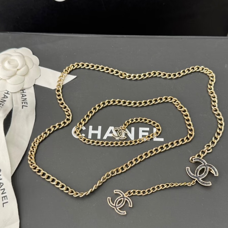 Chanel 黑色銀鏈琺瑯Logo 項鏈+腰鏈🖤多種穿搭😻-7