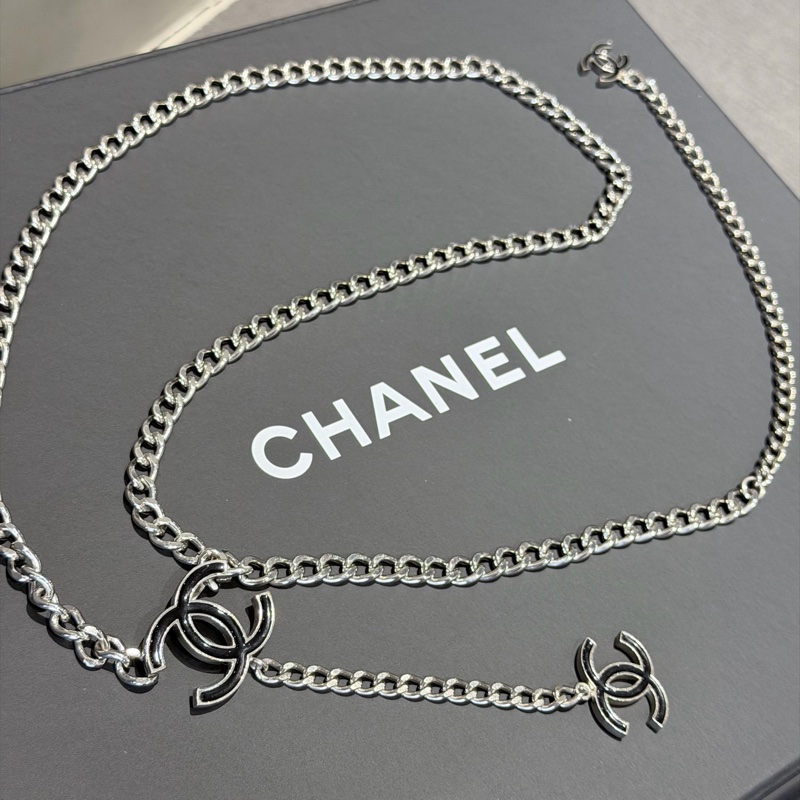 Chanel 黑色銀鏈琺瑯-項鏈 腰鏈 掛鏈多用飾品🫐-6