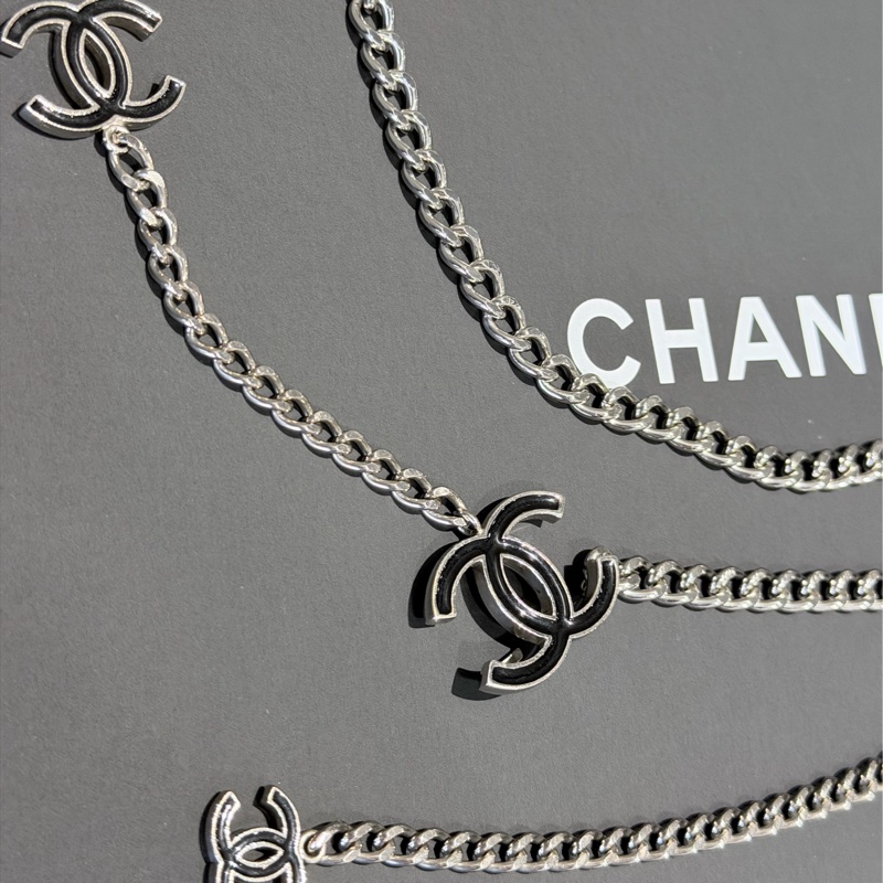Chanel 黑色銀鏈琺瑯-項鏈 腰鏈 掛鏈多用飾品🫐-8