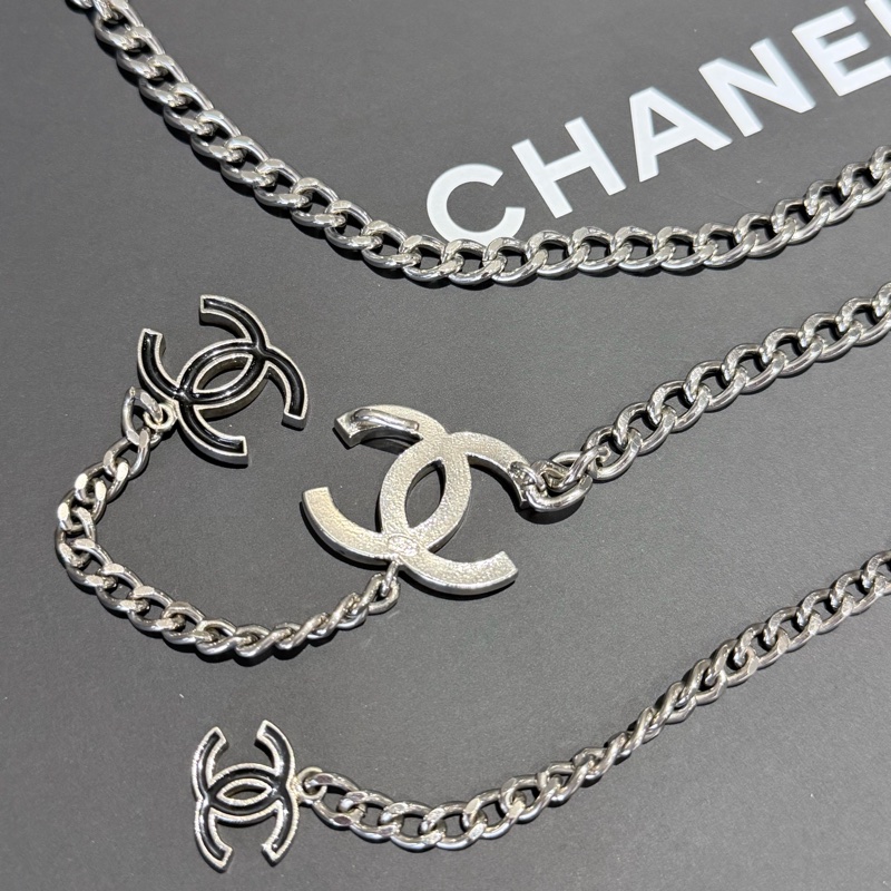 Chanel 黑色銀鏈琺瑯-項鏈 腰鏈 掛鏈多用飾品🫐-9