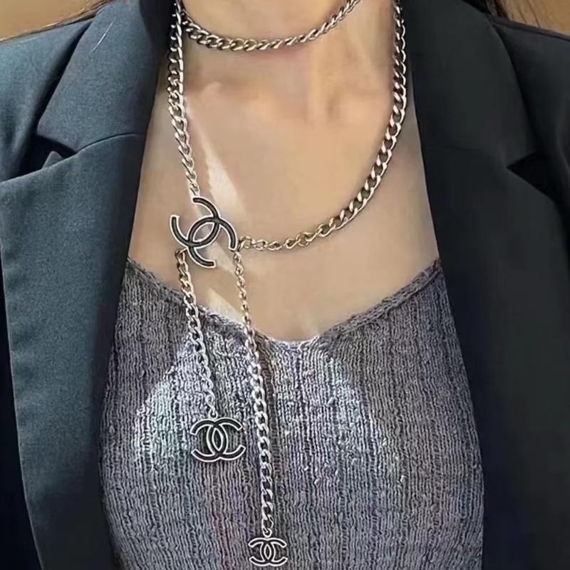 Chanel 黑色銀鏈琺瑯-項鏈 腰鏈 掛鏈多用飾品🫐-5
