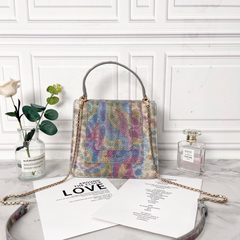 BVLGARI 新款serpenti forever系列琺瑯扣金屬多彩水蛇皮鏈條風琴包18*16*7 9新配件塵袋鏡子保卡雨衣-2