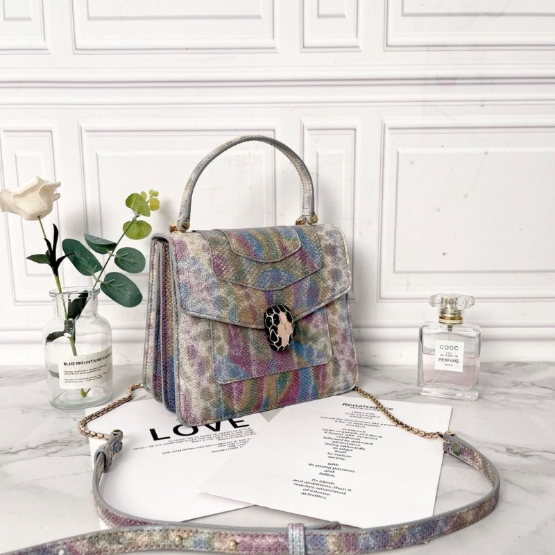 BVLGARI 新款serpenti forever系列琺瑯扣金屬多彩水蛇皮鏈條風琴包18*16*7 9新配件塵袋鏡子保卡雨衣-7