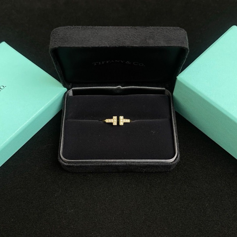 Tiffany 18k黃金雙T滿鑽戒指 尺碼56碼 9新配件盒子-1