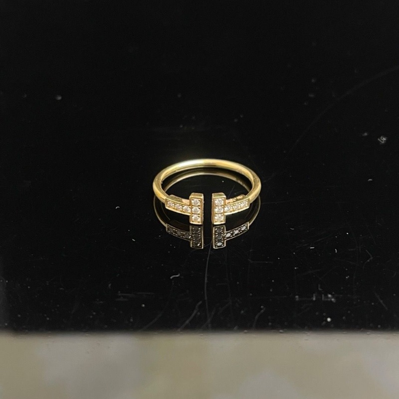 Tiffany 18k黃金雙T滿鑽戒指 尺碼56碼 9新配件盒子-2
