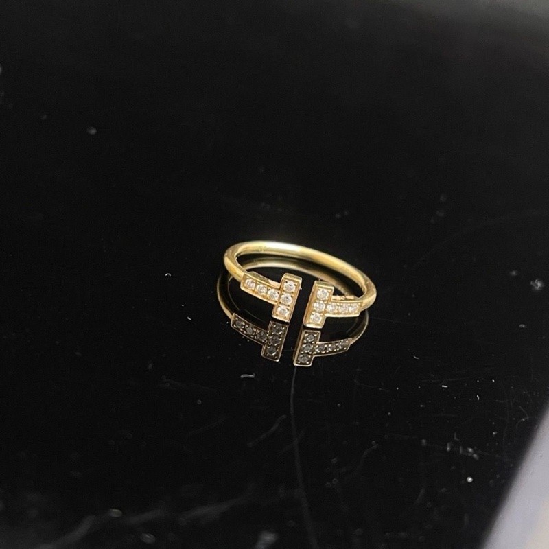 Tiffany 18k黃金雙T滿鑽戒指 尺碼56碼 9新配件盒子-4