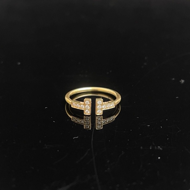 Tiffany 18k黃金雙T滿鑽戒指 尺碼56碼 9新配件盒子-5