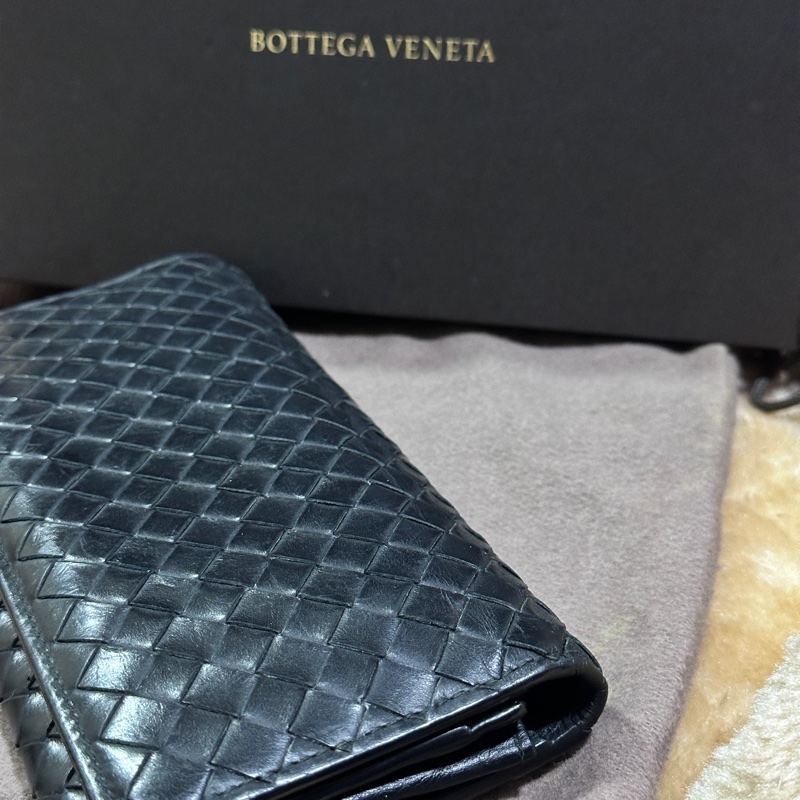 【9成新・全套配件】BV 經典墨黑編織小羊皮極簡長夾(剛完成頂級保養)-4