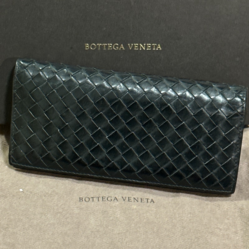 【9成新・全套配件】BV 經典墨黑編織小羊皮極簡長夾(剛完成頂級保養)-5