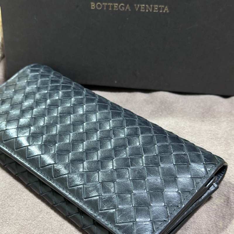 【9成新・全套配件】BV 經典墨黑編織小羊皮極簡長夾(剛完成頂級保養)-8