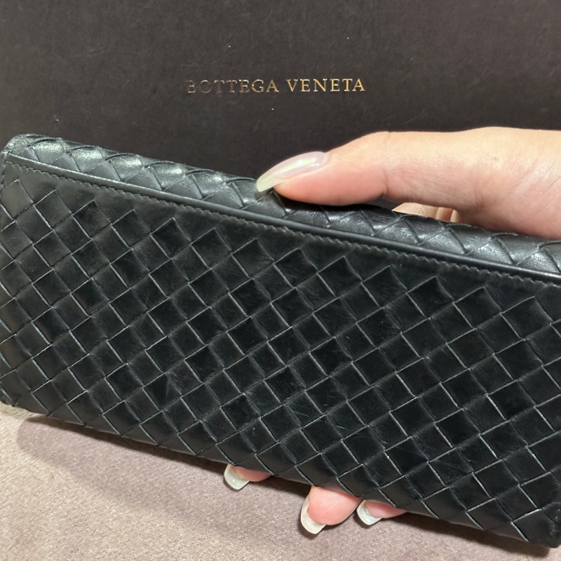 【9成新・全套配件】BV 經典墨黑編織小羊皮極簡長夾(剛完成頂級保養)-16