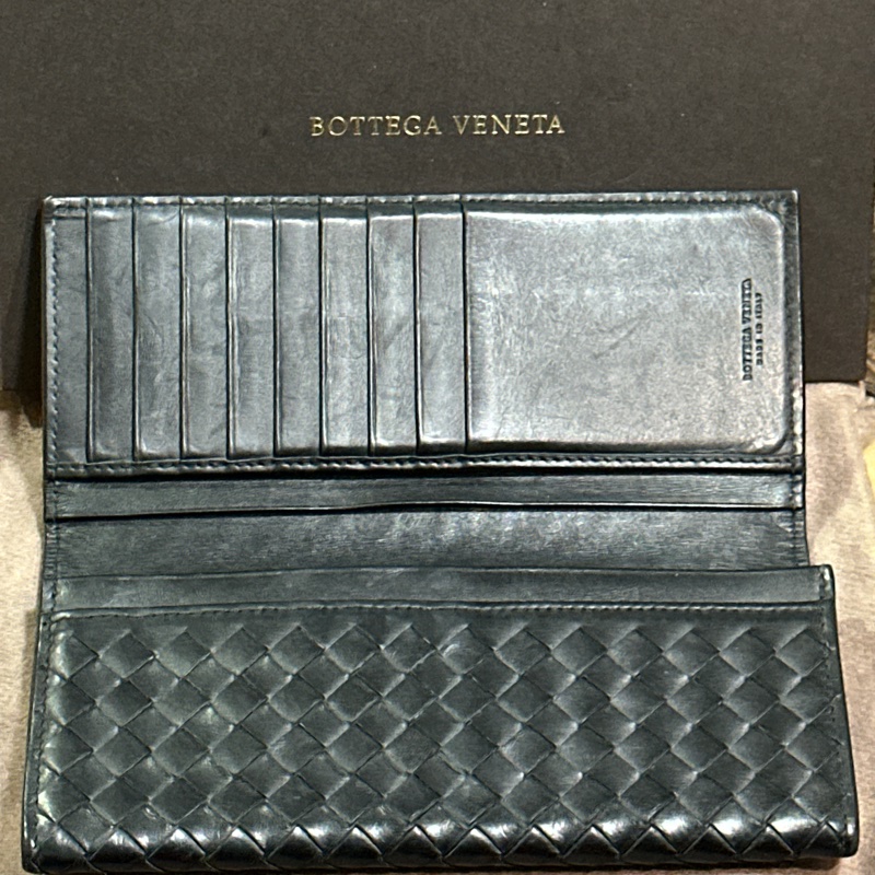 【9成新・全套配件】BV 經典墨黑編織小羊皮極簡長夾(剛完成頂級保養)-19