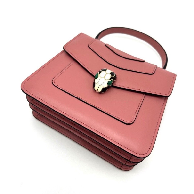 BVLGARI 粉色小號蛇頭風琴 手提斜背包18.5*15*8 9新配件塵袋 雨衣 鏡子 卡冊 保卡-4