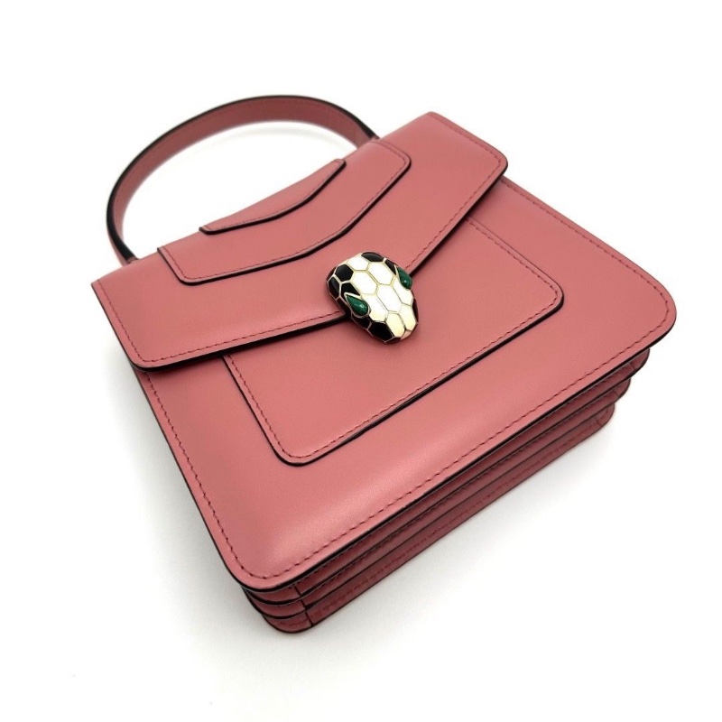 BVLGARI 粉色小號蛇頭風琴 手提斜背包18.5*15*8 9新配件塵袋 雨衣 鏡子 卡冊 保卡-6