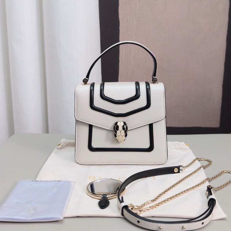 BVLGARI 黑白拼色蛇頭 手提斜背風琴包18.5*16*10 98新配件塵袋 雨衣 鏡子-2