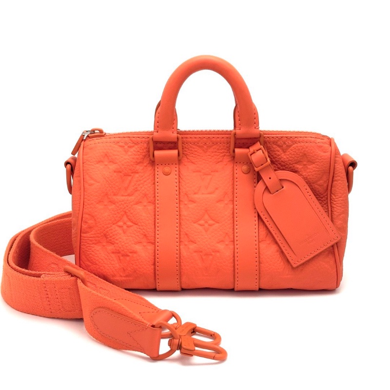 LV Keepall25橙色壓花 手提肩背斜背包 25*15*11 99新配件塵袋 芯片款-1