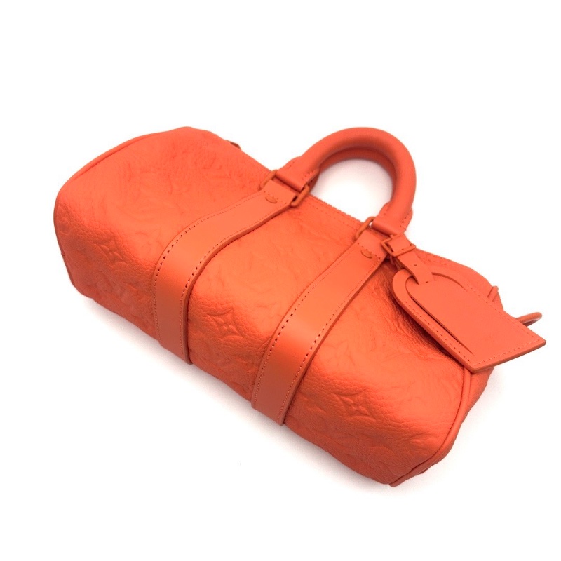 LV Keepall25橙色壓花 手提肩背斜背包 25*15*11 99新配件塵袋 芯片款-2