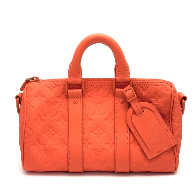 LV Keepall25橙色壓花 手提肩背斜背包 25*15*11 99新配件塵袋 芯片款-6