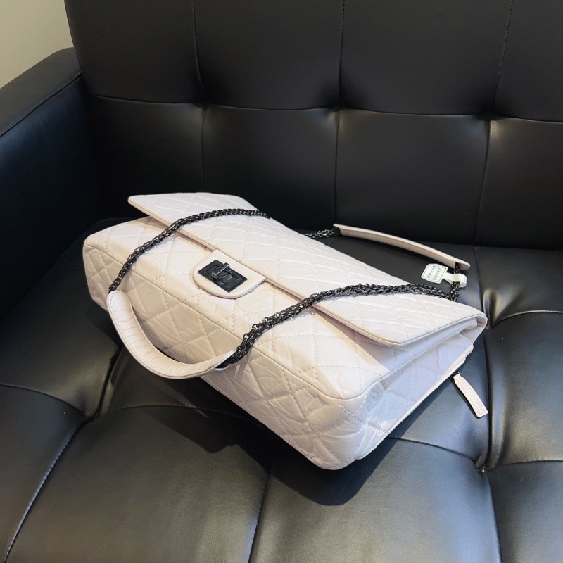 Chanel 菱格紋2.55 白色牛皮 soblackMaxi大號36*28*8  98新配件塵袋-7