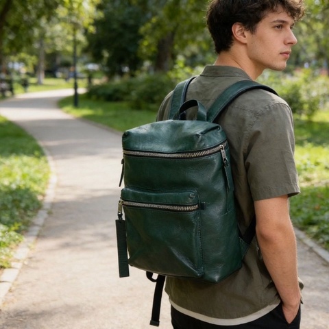 BURBERRY 深綠色全皮帆布後背包30*35*10.5 9新配件吊牌 卡冊