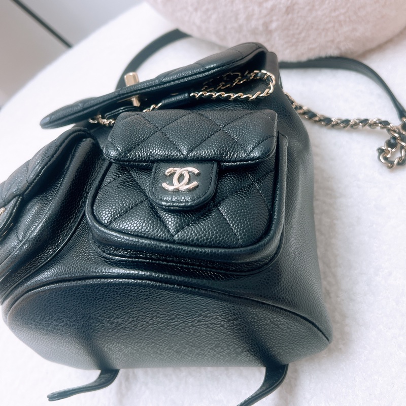 Chanel duma 20.5cm中號黑金雙肩包/青蛙包-6