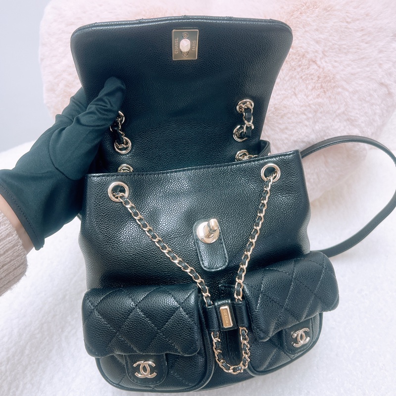 Chanel duma 20.5cm中號黑金雙肩包/青蛙包-7