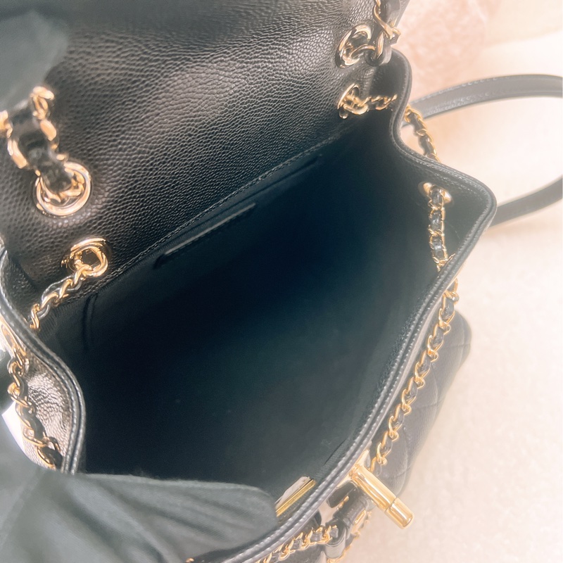 Chanel duma 20.5cm中號黑金雙肩包/青蛙包-8