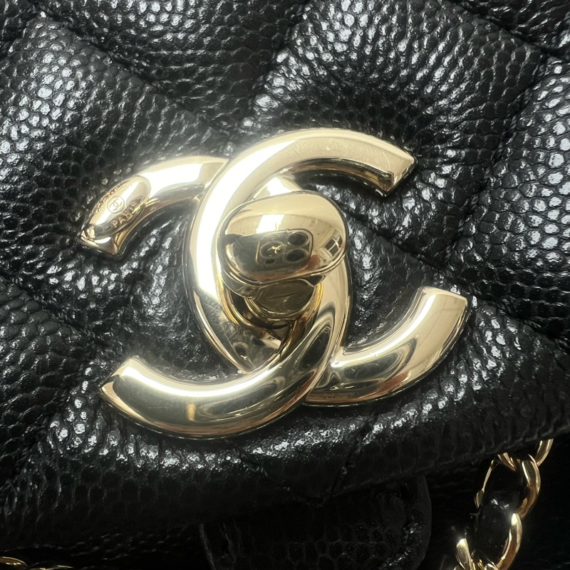 Chanel duma 20.5cm中號黑金雙肩包/青蛙包-9