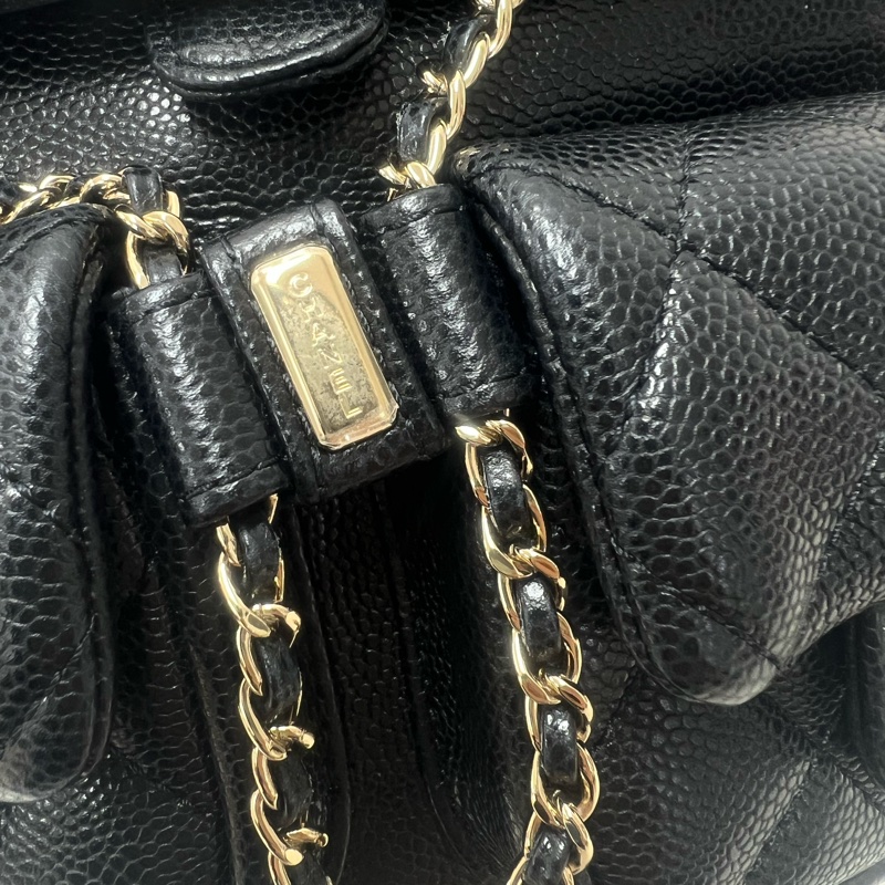 Chanel duma 20.5cm中號黑金雙肩包/青蛙包-10