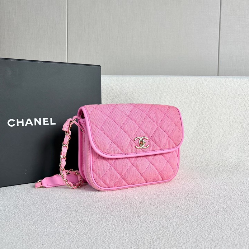 Chanel牛仔郵差包螢光粉色 金扣 22*18*7 98新保卡 塵袋 說明書 購證盒子-5