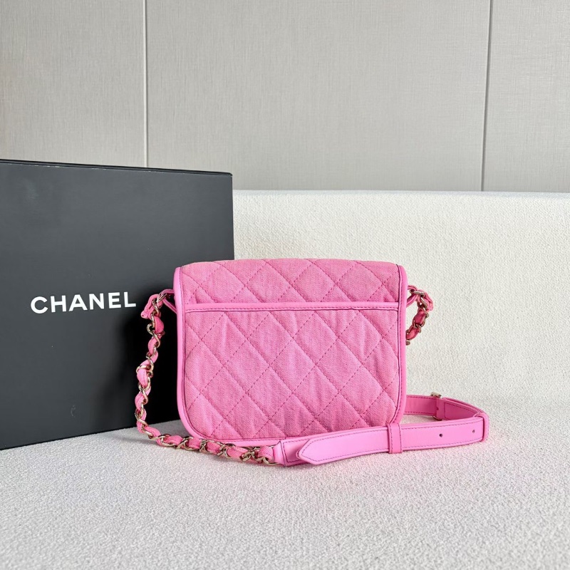 Chanel牛仔郵差包螢光粉色 金扣 22*18*7 98新保卡 塵袋 說明書 購證盒子-7