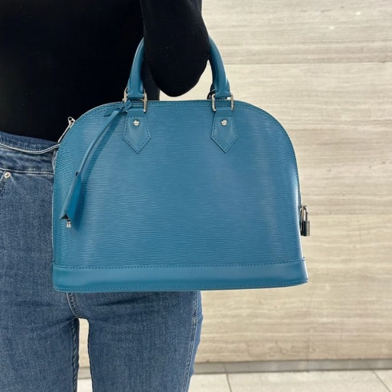 LV 孔雀藍銀扣水波紋貝殼 Alma BB手提肩背斜背包31*23*15 95新配件塵袋 鑰匙-0