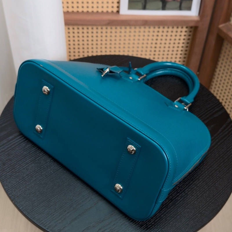 LV 孔雀藍銀扣水波紋貝殼 Alma BB手提肩背斜背包31*23*15 95新配件塵袋 鑰匙-5