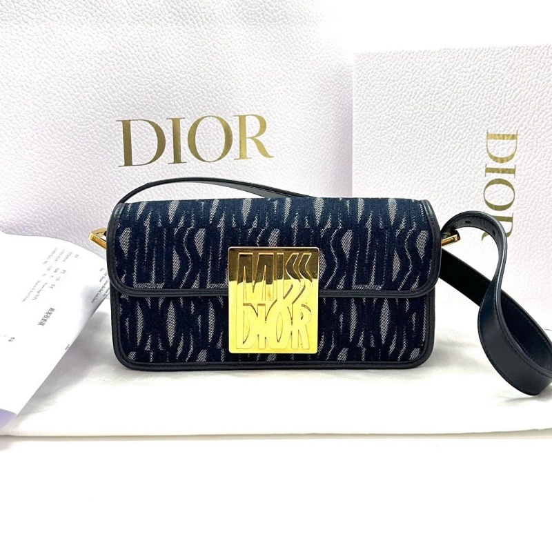 DIOR 牛仔繡布miss翻蓋腋下包22*11*5.5 近新閒置配件盒子塵袋購證-1