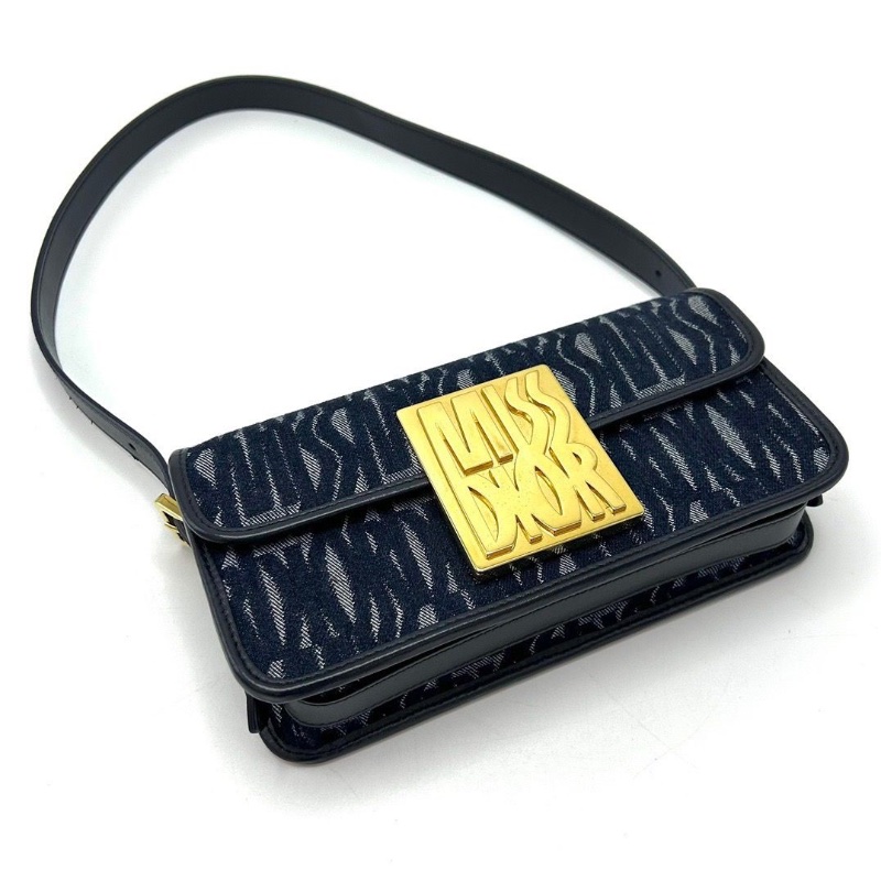 DIOR 牛仔繡布miss翻蓋腋下包22*11*5.5 近新閒置配件盒子塵袋購證-3