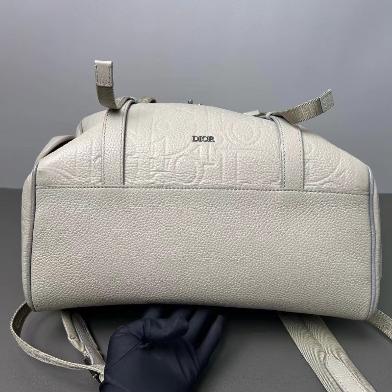 Dior Hit the Road 可調節肩帶抽繩開合米色雙肩包全皮壓花 後背包33*16*40cm 98新配件塵袋-5