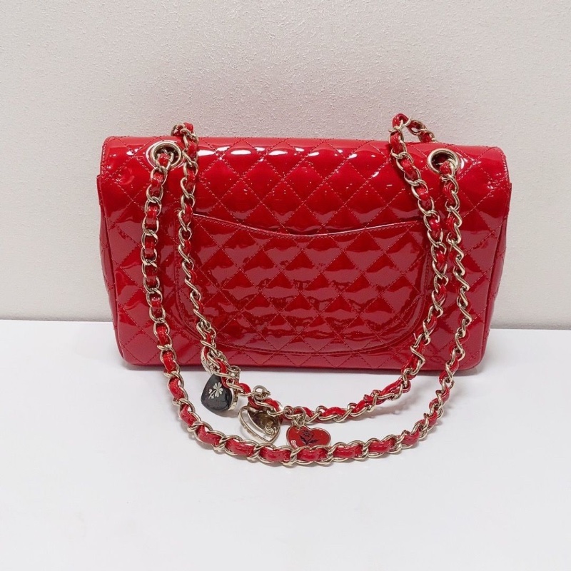 chanel 中號紅色漆皮cf限定鏈條包 25*15*6 9新配件塵袋保卡-2