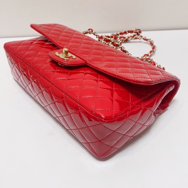 chanel 中號紅色漆皮cf限定鏈條包 25*15*6 9新配件塵袋保卡-4