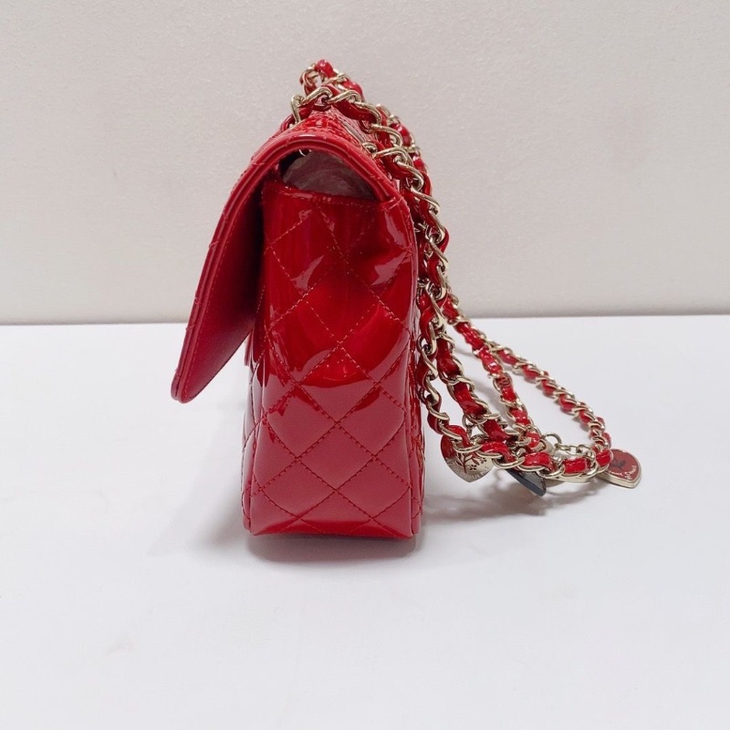 chanel 中號紅色漆皮cf限定鏈條包 25*15*6 9新配件塵袋保卡-5