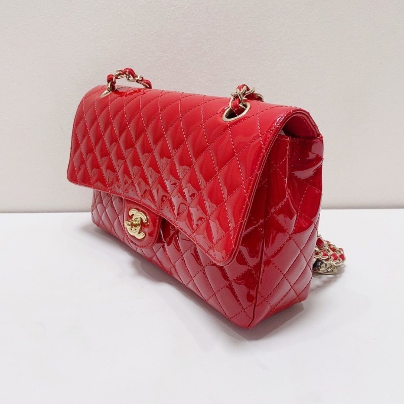 chanel 中號紅色漆皮cf限定鏈條包 25*15*6 9新配件塵袋保卡-6