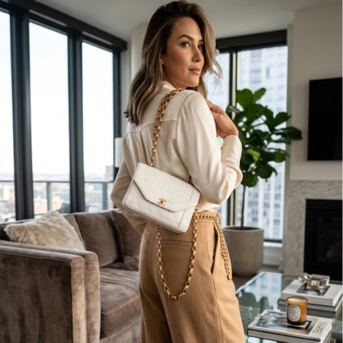 Chanel Vintage Classic White  Diana Bag 白色金扣