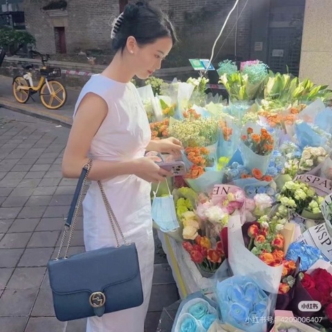 Gucci雙G風琴包中號 藍色 牛皮28*20*8 9新配件塵袋