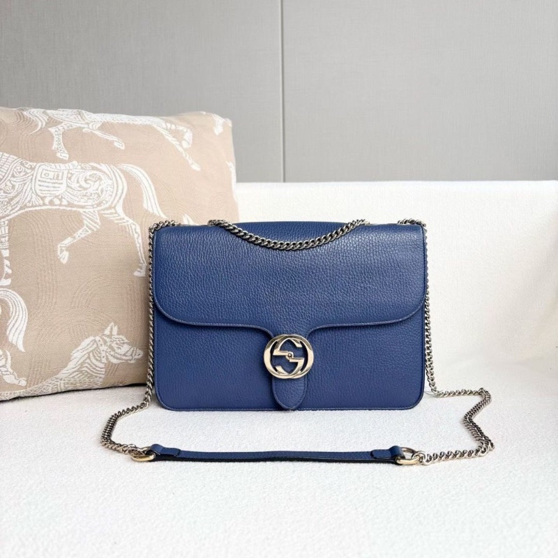 Gucci雙G風琴包中號 藍色 牛皮28*20*8 9新配件塵袋-1