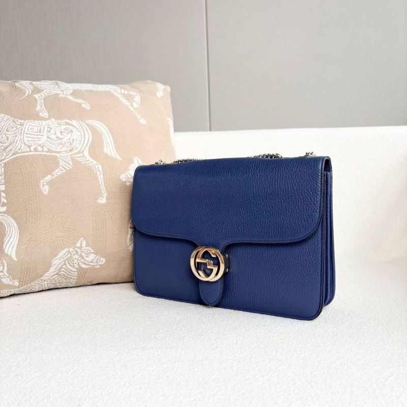 Gucci雙G風琴包中號 藍色 牛皮28*20*8 9新配件塵袋-3