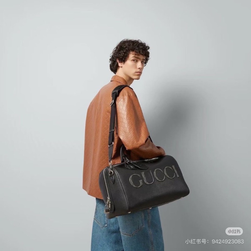 Gucci全皮波士頓旅行包中號 黑銀 牛皮45*25*22 9新配件塵袋肩帶鑰匙鎖-0