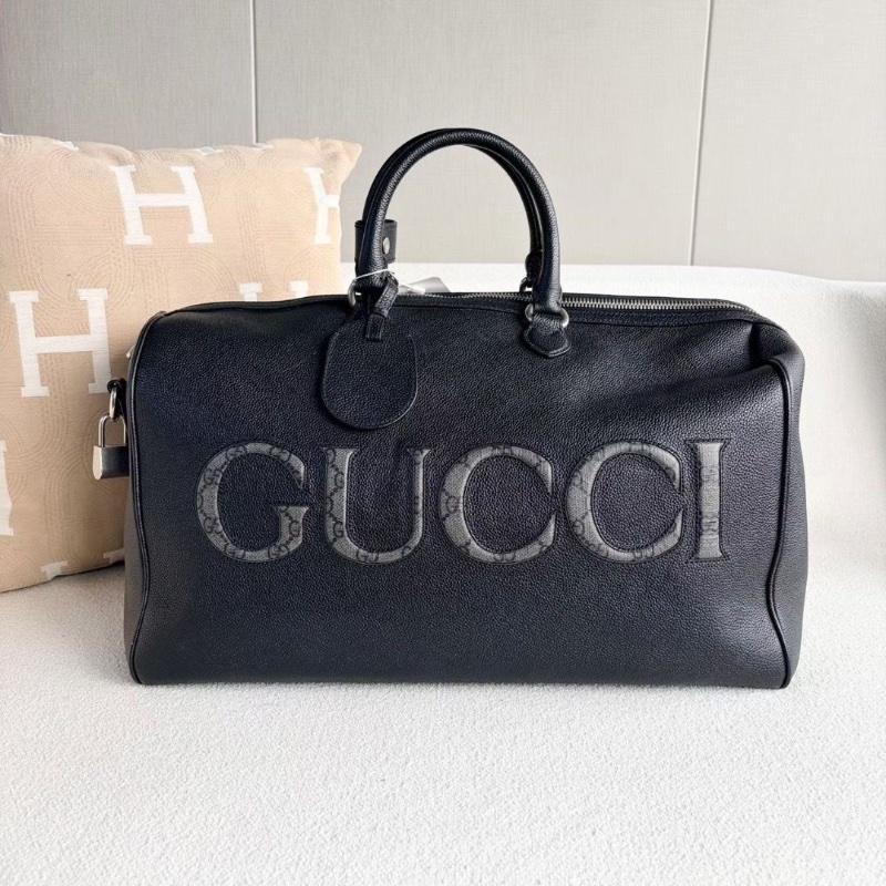 Gucci全皮波士頓旅行包中號 黑銀 牛皮45*25*22 9新配件塵袋肩帶鑰匙鎖-3