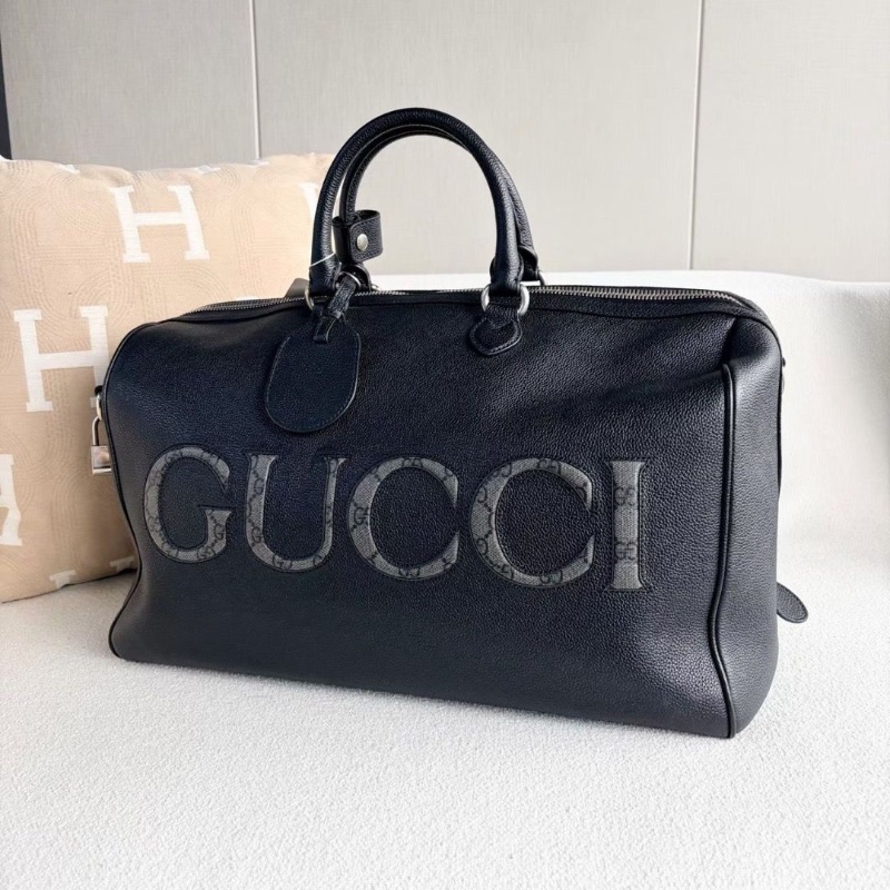 Gucci全皮波士頓旅行包中號 黑銀 牛皮45*25*22 9新配件塵袋肩帶鑰匙鎖-6