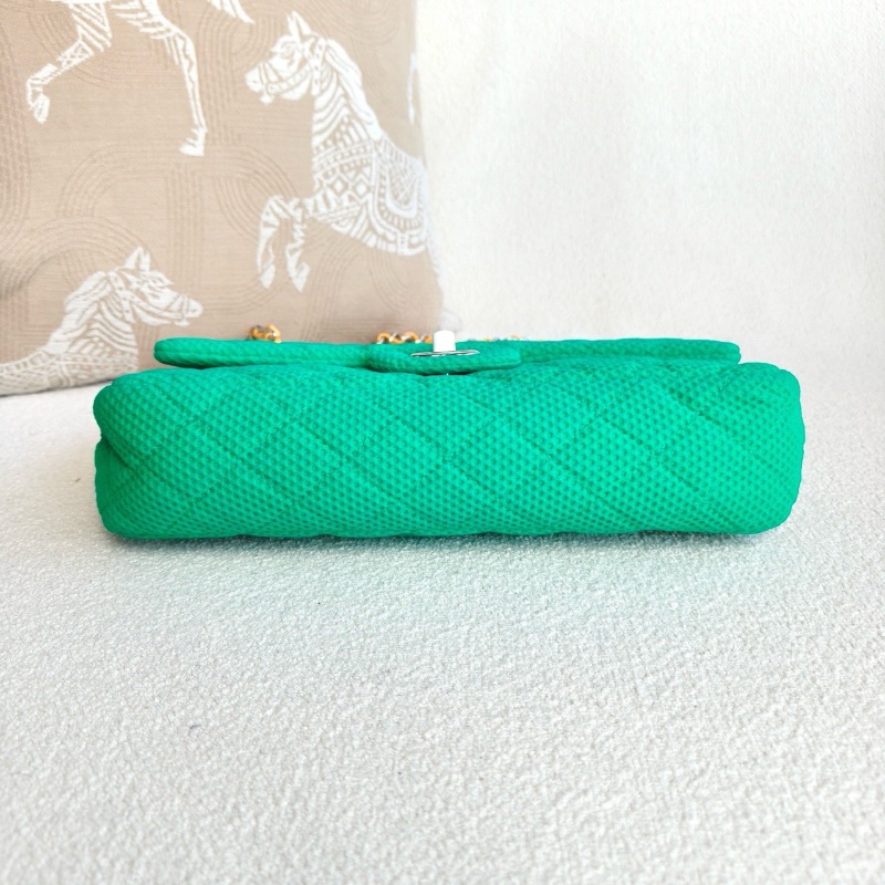 Chanel 針織cf中號綠色 銀扣 25*15*5 98新配件保卡 塵袋-5